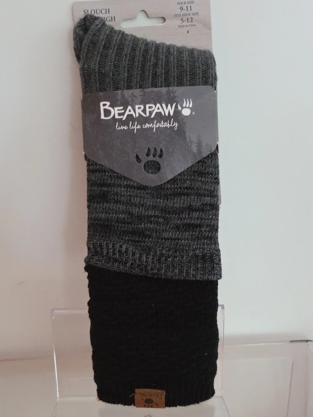 BearPaw Womens Ribbed Slouch Knee High Socks in Charcoal and Black...NWT